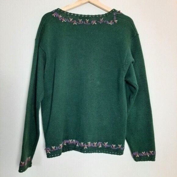 Vintage WILLOW RIDGE Cardigan Sweater Rose Flower Embroidery Sz L - Picture 7 of 9